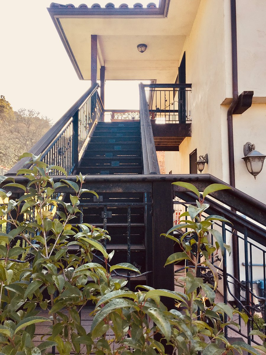 Stairs lead to cottage landing