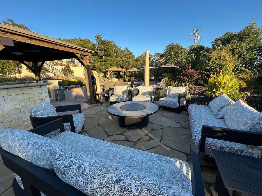 Sit by the fire place and outdoor gardens