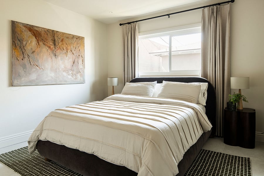 Queen sized Bed & Blackout Curtains