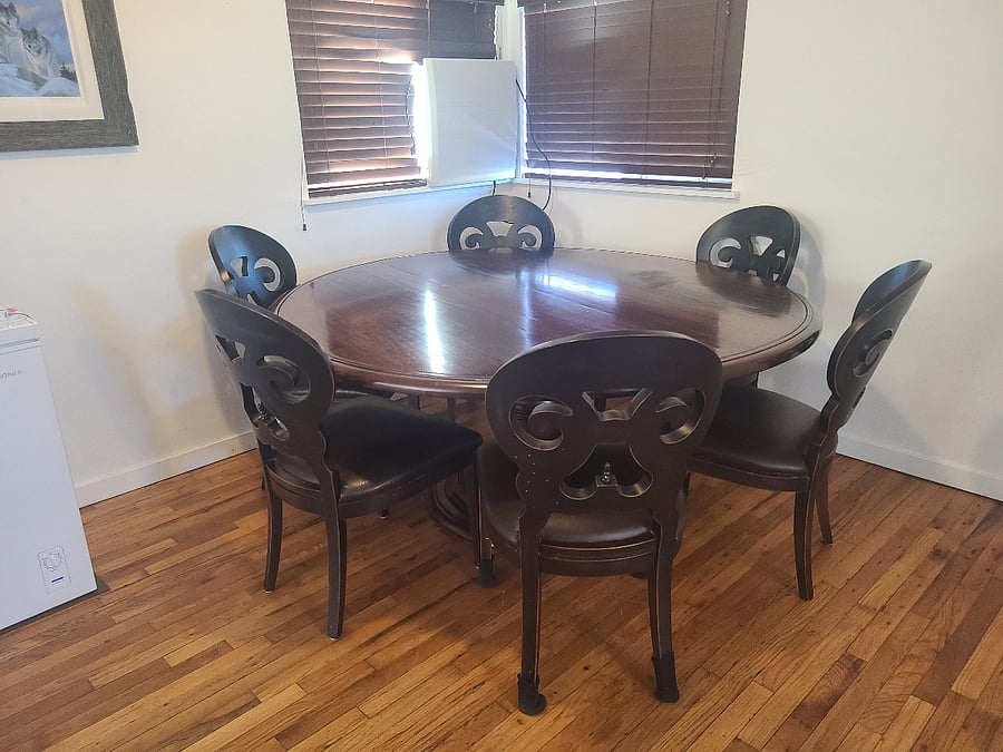 Dining table seats six comfortably