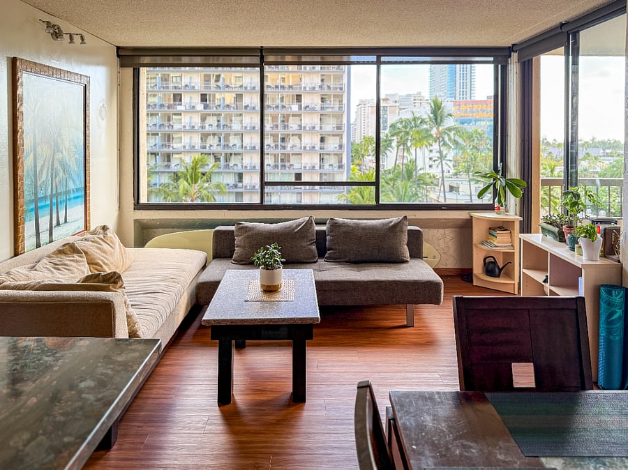 View looking west toward DeRussy Park from the living space (couch has been replaced)