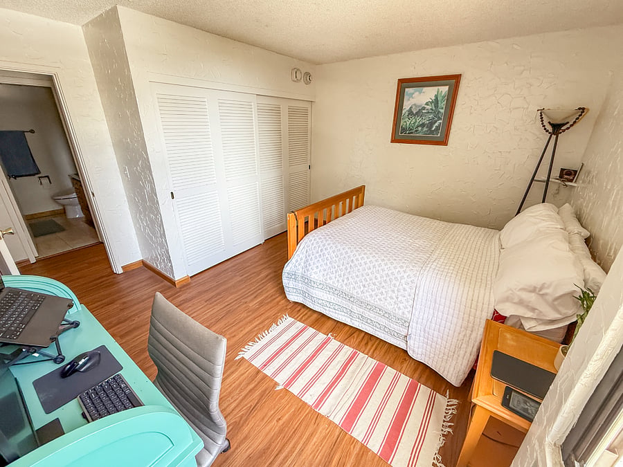Here you can see the large closet and bathroom across the hall.