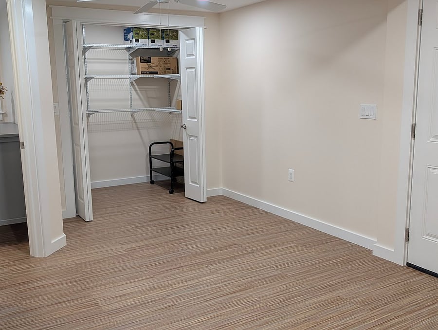 Very large closet suitable to store bike, exercise equipment & other. Desk will be placed against wall to right.
