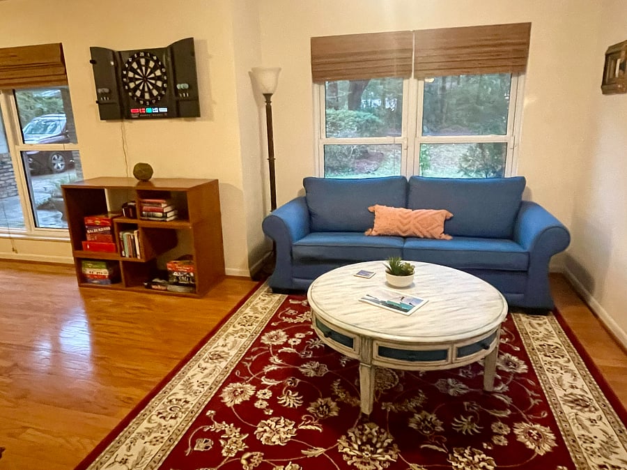 Sleeper sofa in game room