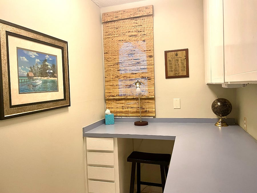 Dedicated office space adjacent to dining room and living room