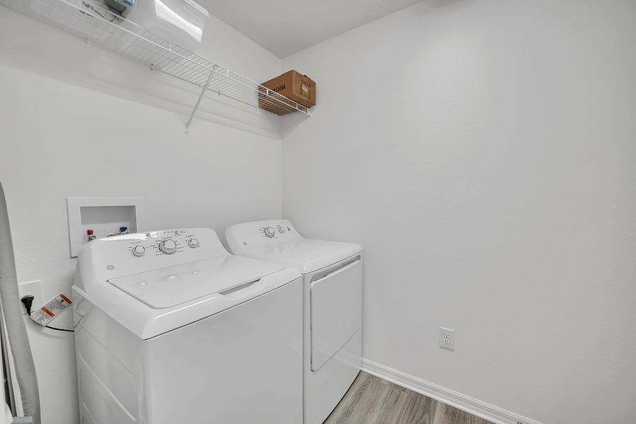 Laundry room adjacent to garage and kitchen