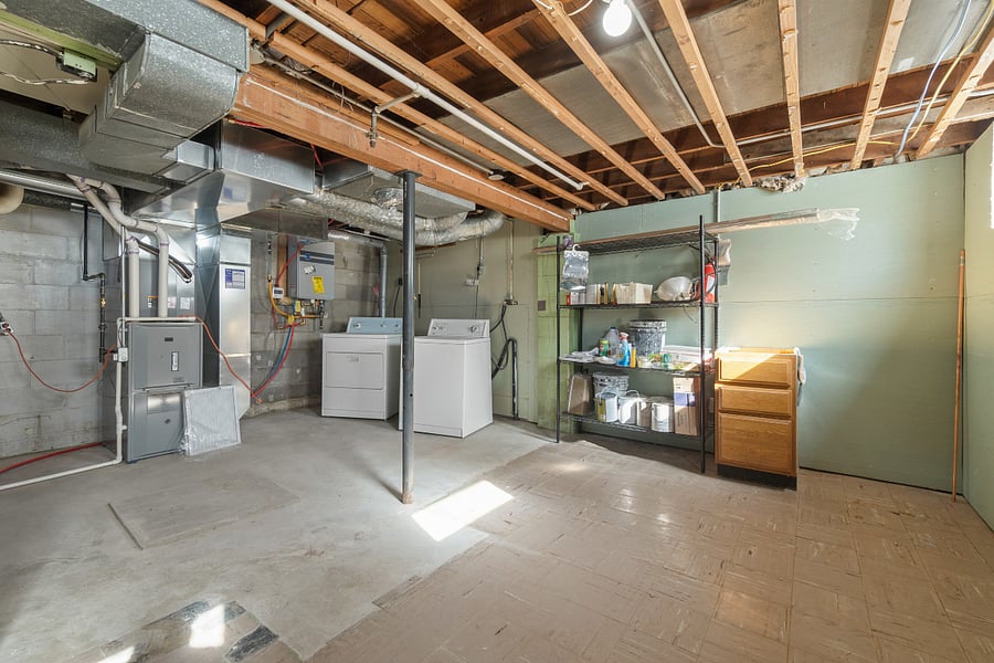 Basement, laundry area and storage area