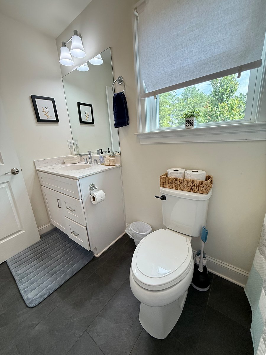 En-suite bathroom vanity with storage.