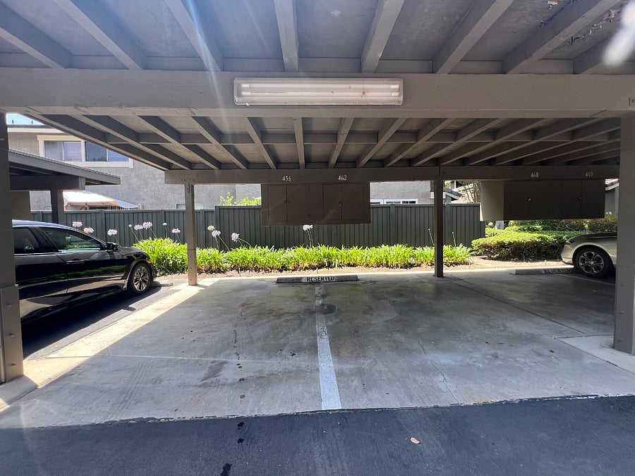 Reserved, covered parking space