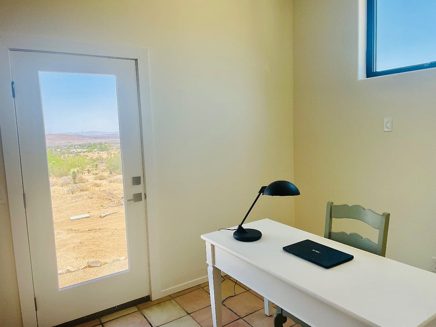 Large desk area for remote workers and students.
