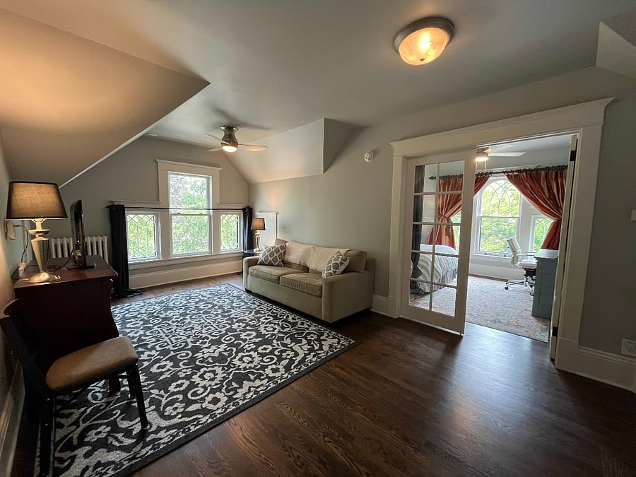 Attic Suite: Sitting room with queen-sized pull-out sofa.