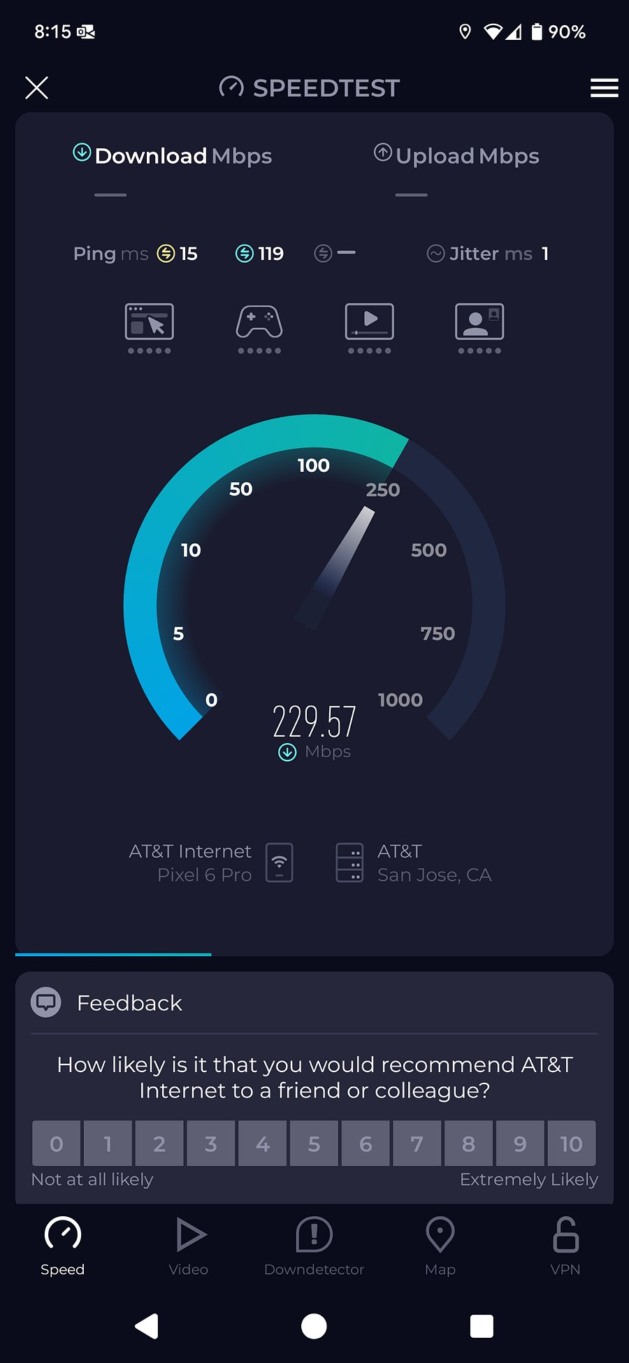 Approximate download speed in room