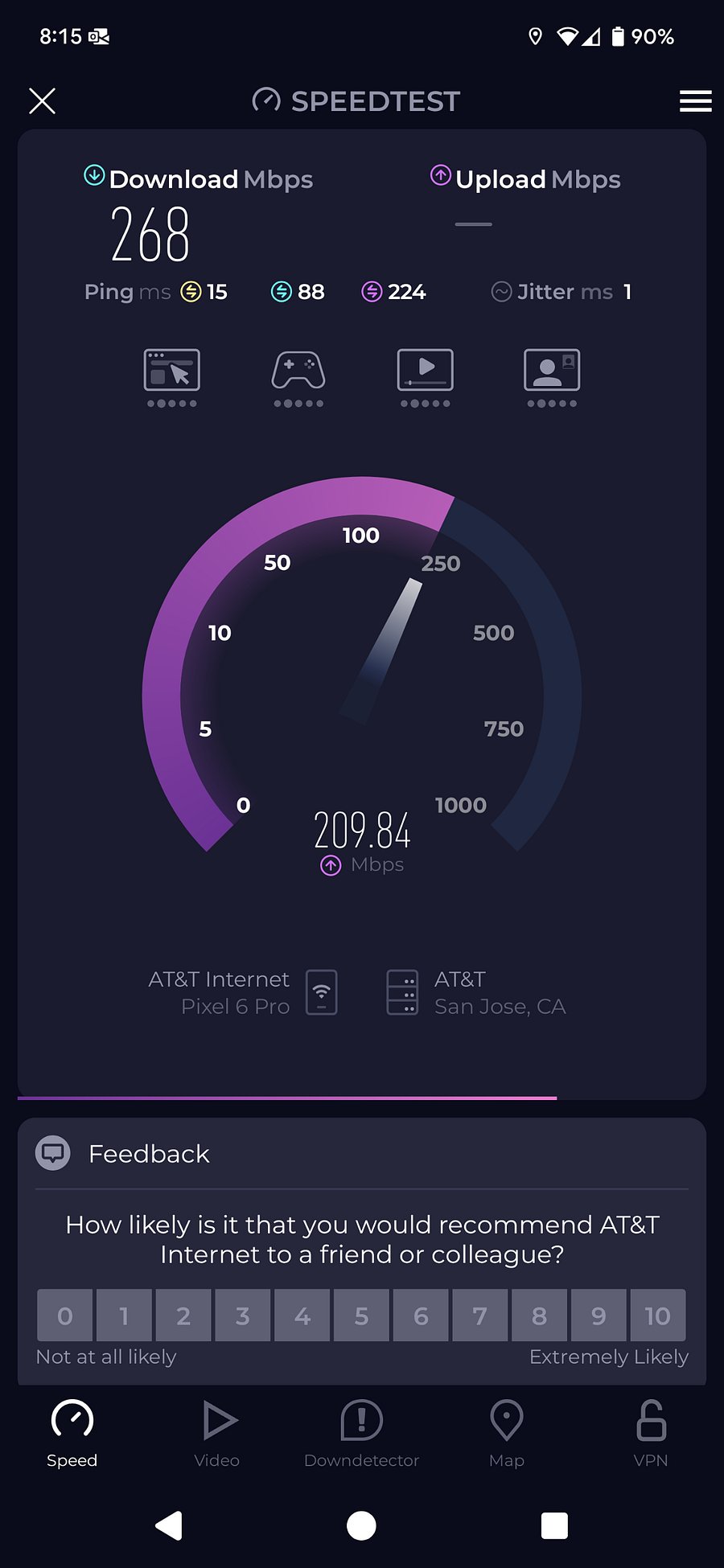 Approximate upload speed in room