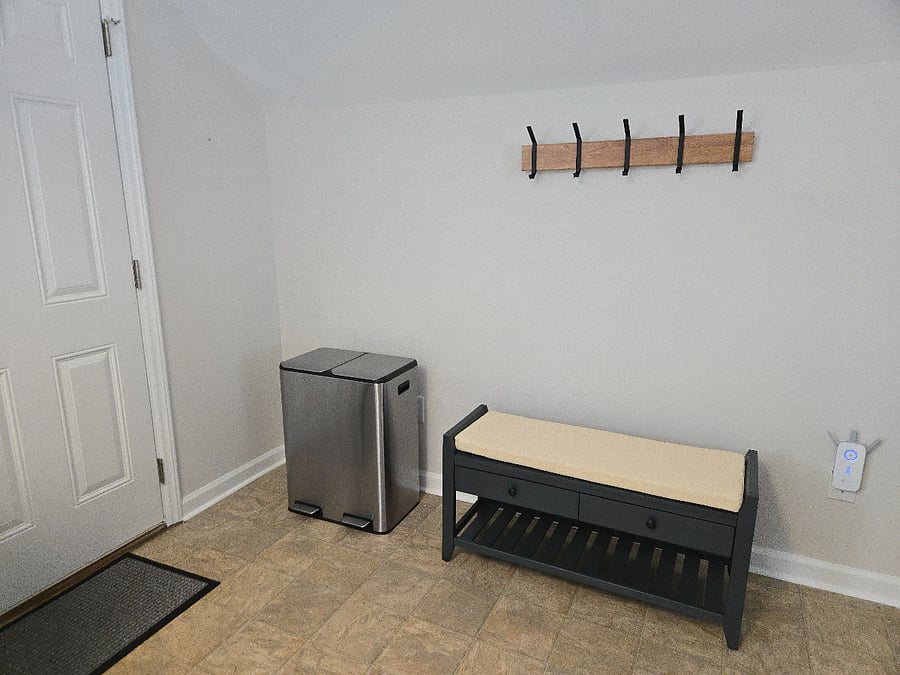Entry into kitchen has room for a drop zone and some storage
