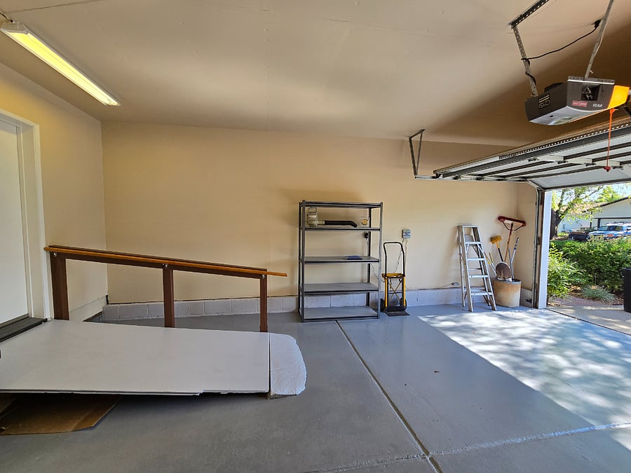Attached garage with ramp access to house