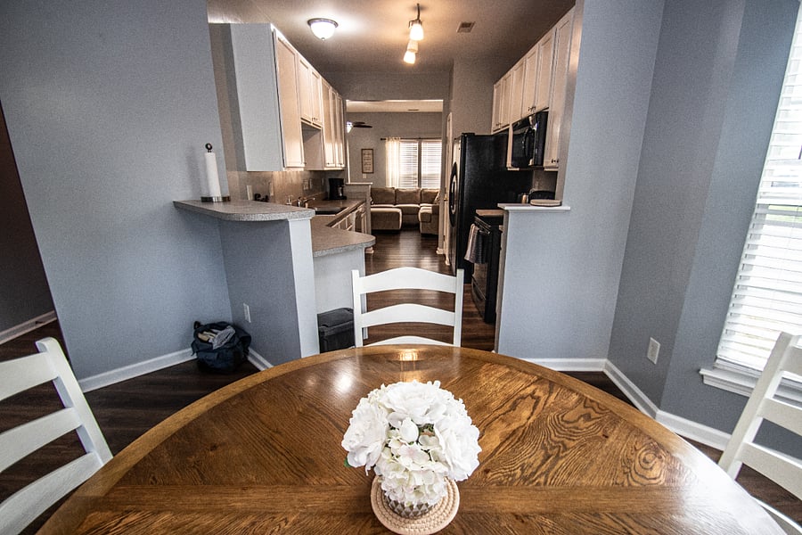 From eating area to kitchen