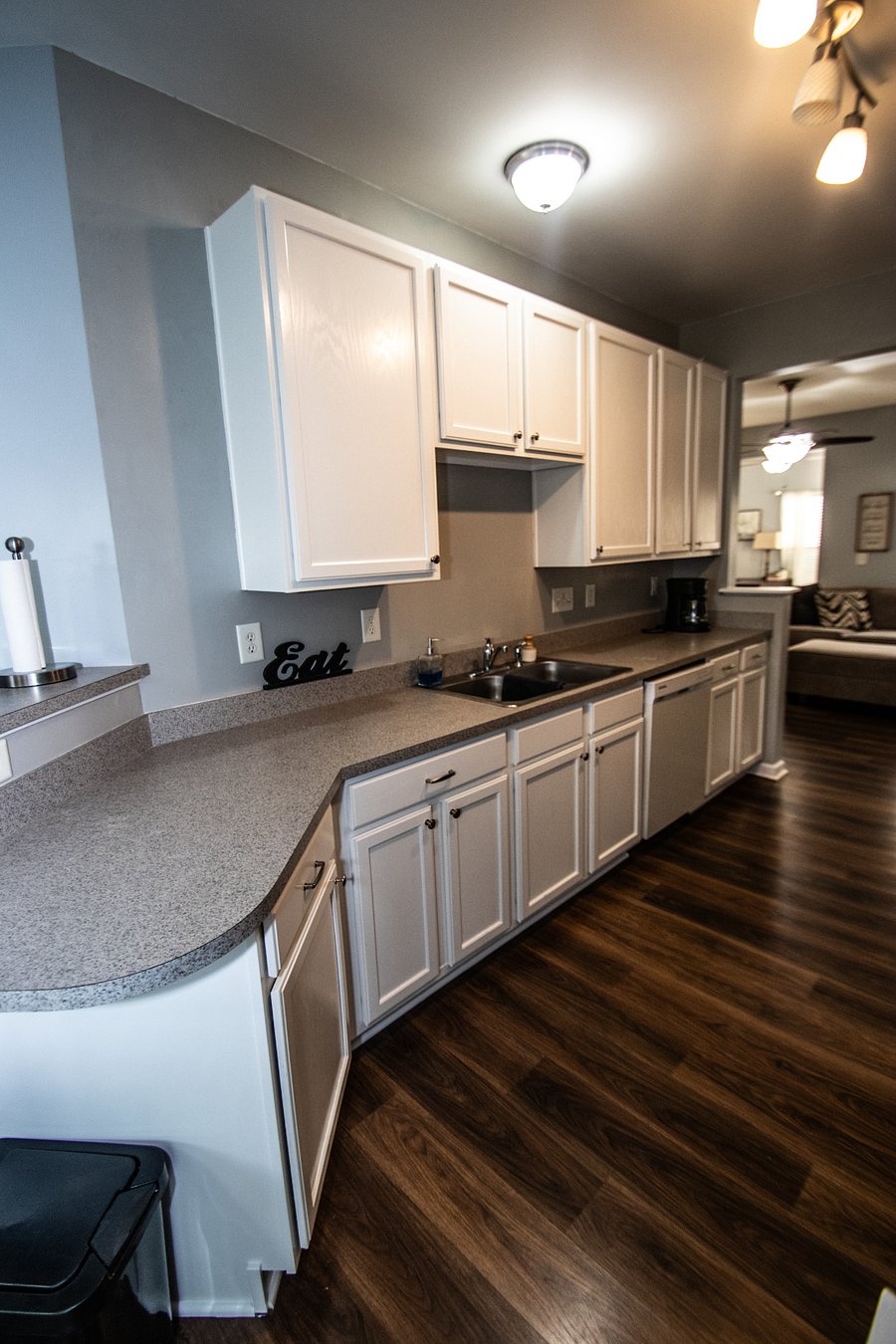 kitchen as viewed from the eating area in the front of the house