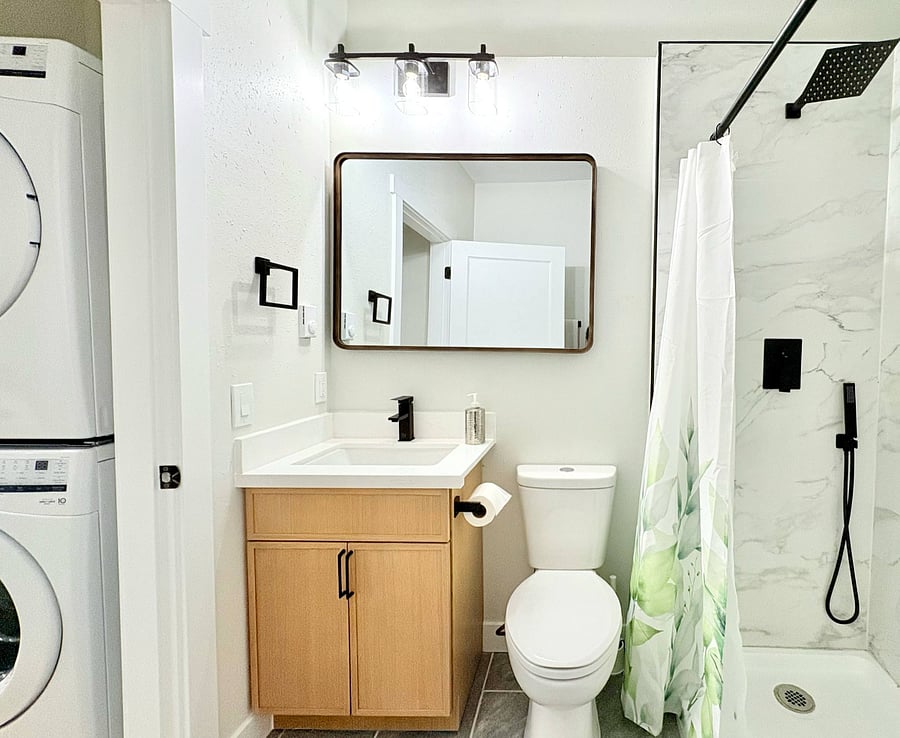 modern updated bathroom with contemporary fixtures and sleek design, offering a fresh and luxurious experience