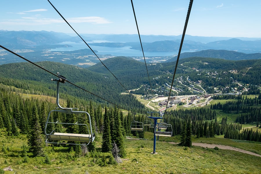 Schweitzer Mountain Resort in the summer looking toward Lake Pend Oreille