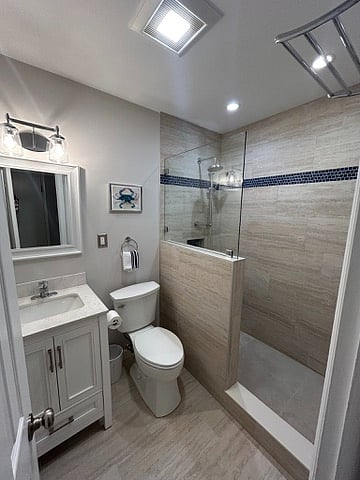 All new full bath in hall