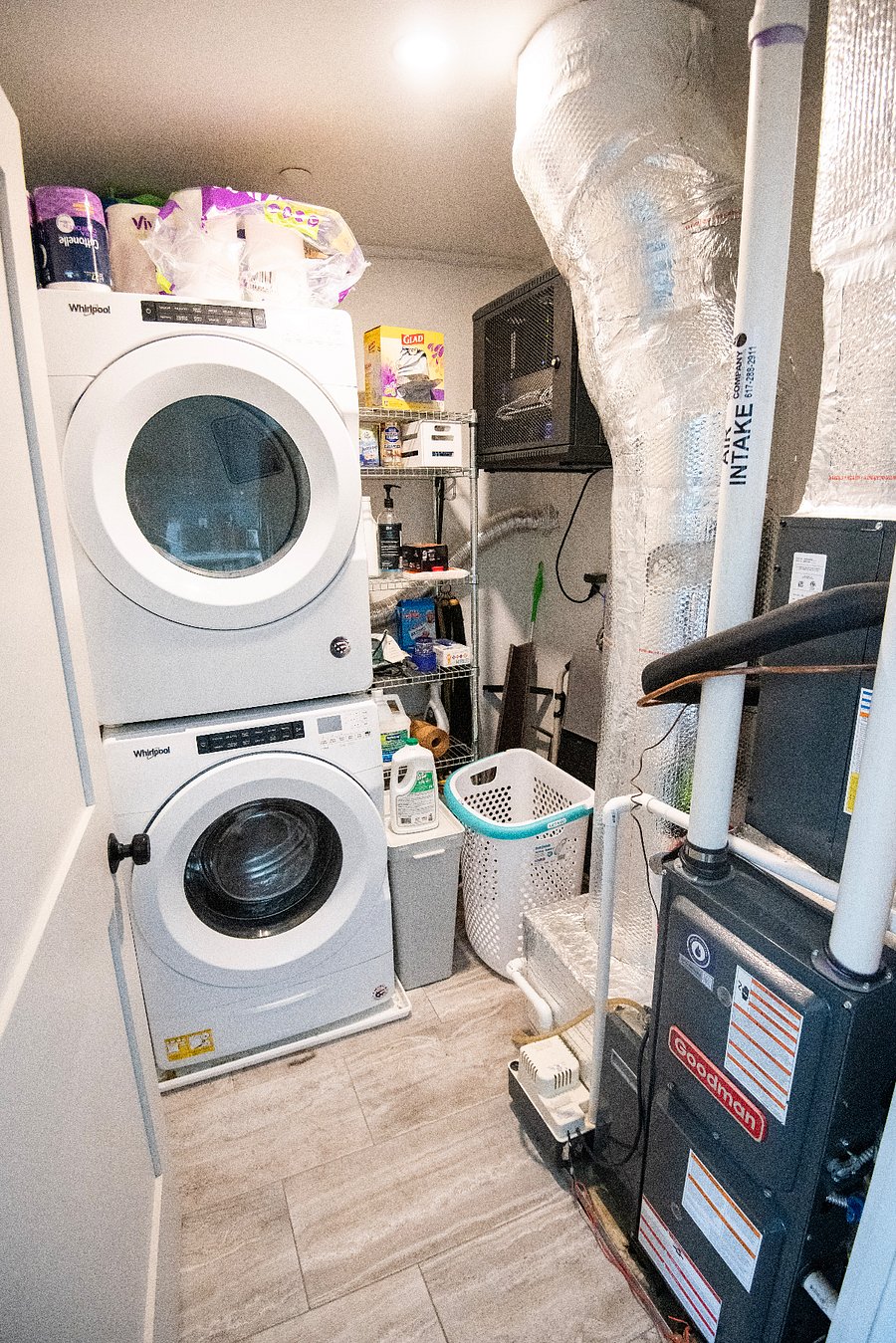 Washer, dryer, with central AC/Heat, all right off the kitchen - no need to deal with steps or scary basements at laundry time.