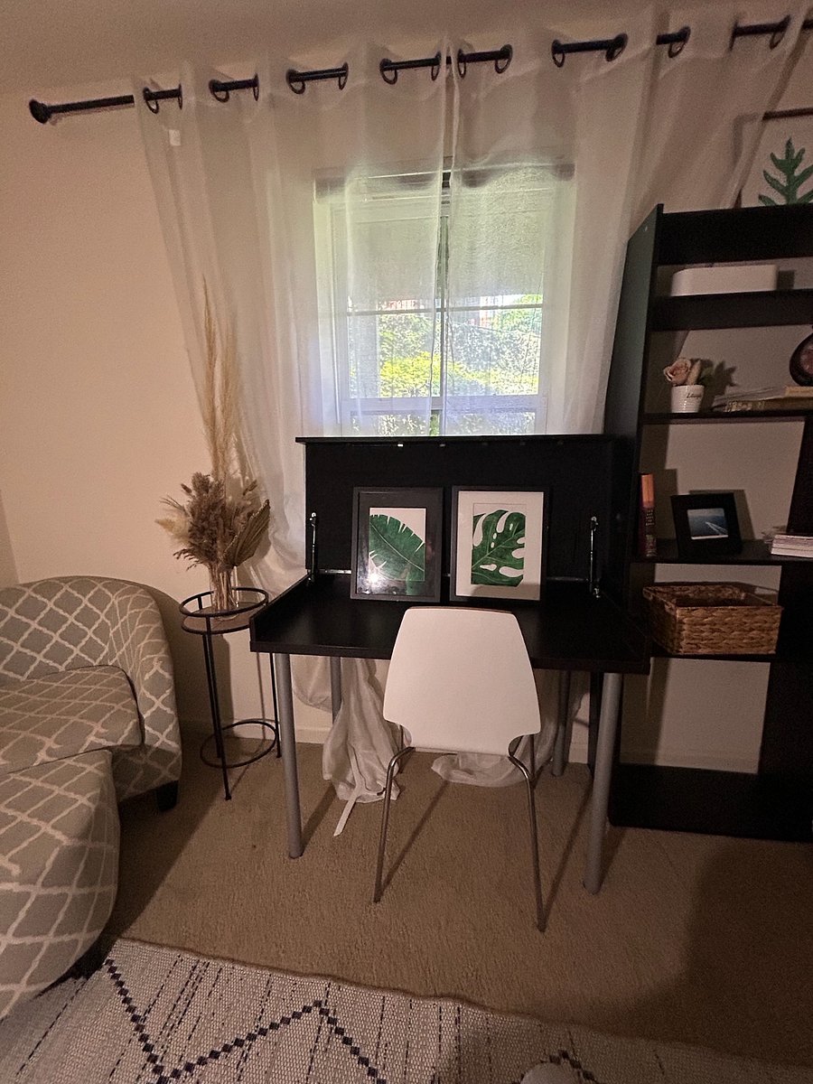 Lounge chair, desk and booksleves, Plenty of storage space