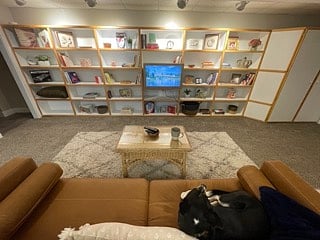 Basement living space (peep my cute dog)