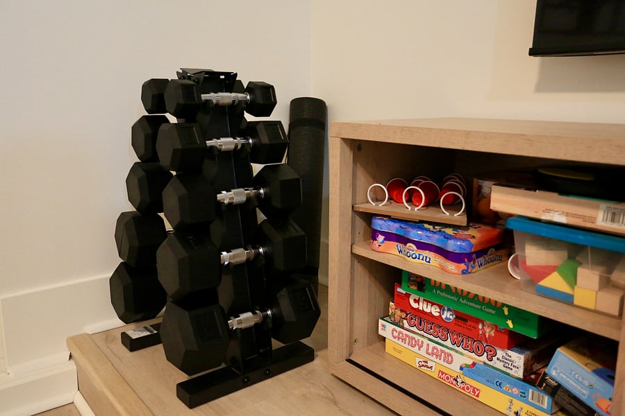 Free weights, yoga mat and plenty of board games