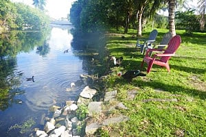 Back patio wit views to the lake and lots of ducks, birds and other animals to be calm and relax