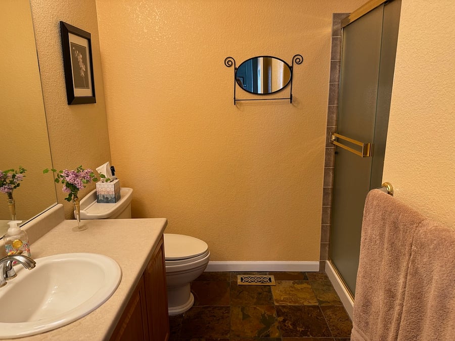 Main floor guest bath with full shower.