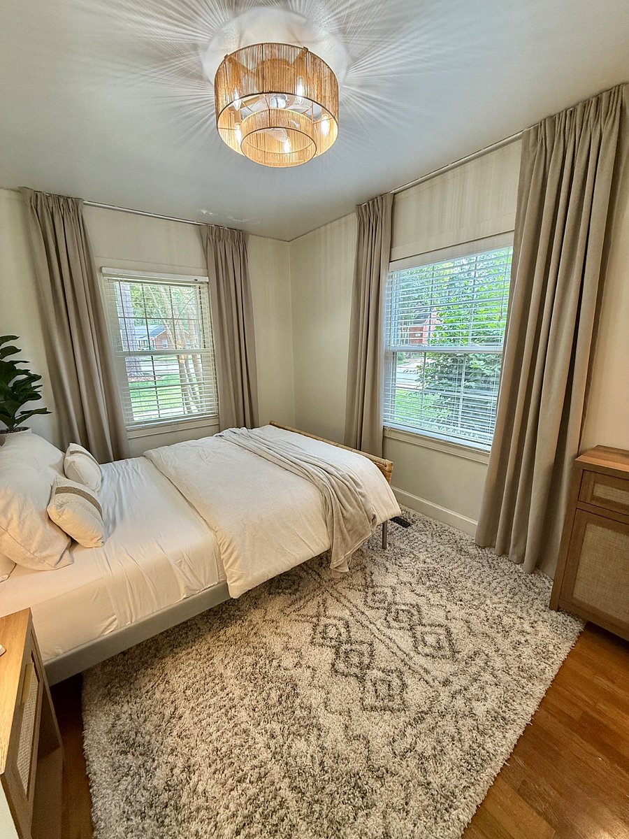 Black out curtains and ceiling boho fans 