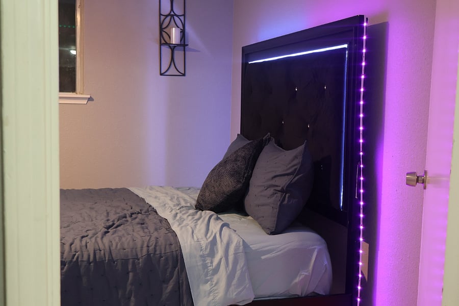 Blue bedroom at the entrance
