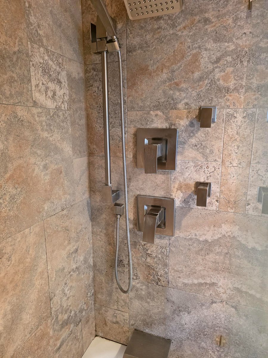 Authentic and Rare Red / Silver  Titanium Travertine Shower wall