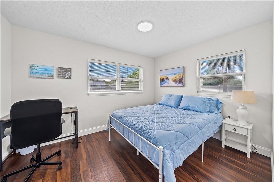 Queen Bed and Work Desk