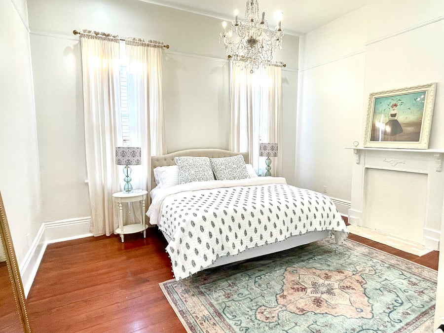 Front bedroom with king size bed and full closet
