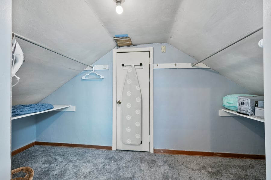 Ironing board and iron with linen change, hanger for additional storage space