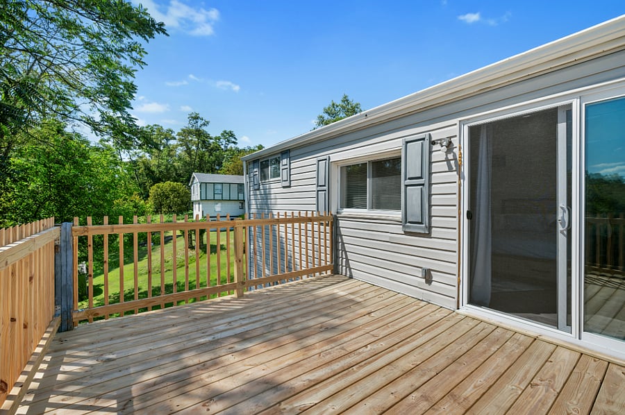 Second floor deck off master bedroom with terrific views