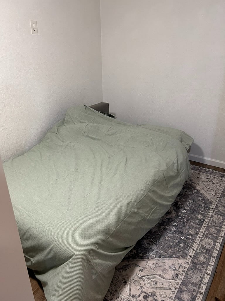 Couch folds out into double bed for guests.