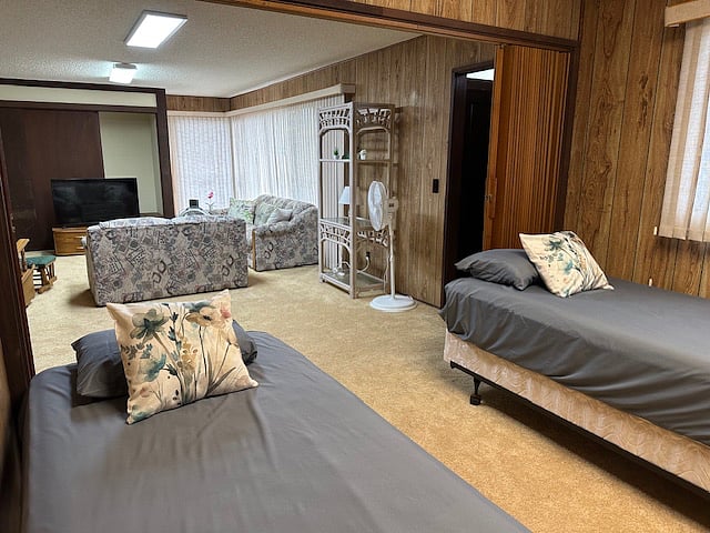 Sliding doors open to create a more connected and flexible living area.