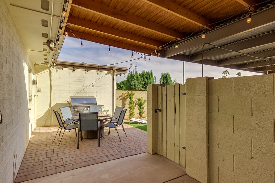 Backyard and covered patio.