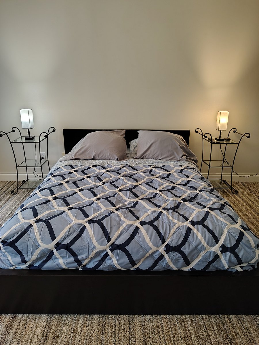 PIEDMONT--the queen sized bed, bedside tables and lamps