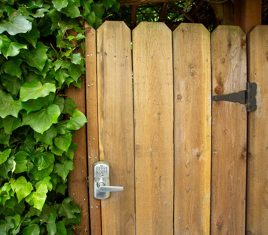 Deadbolt lock to garden operated by numeric keypad (same code as apartment door)
