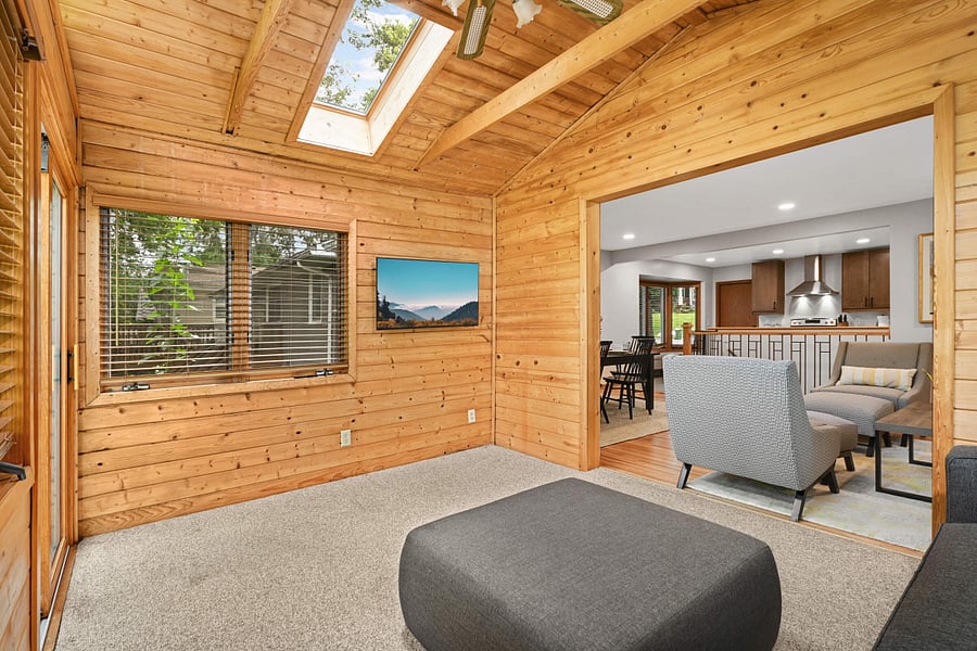 Open concept Living Room and 4-season porch