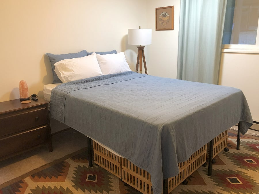 Queen bed with underbed storage & large nightstand