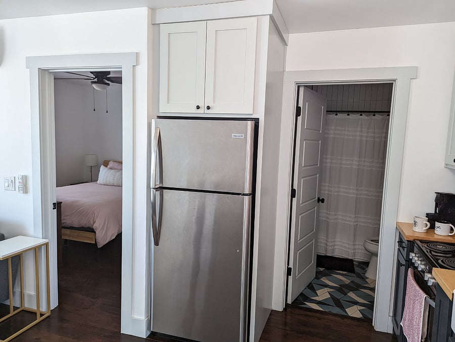 Full-sized fridge/freezer in unit.