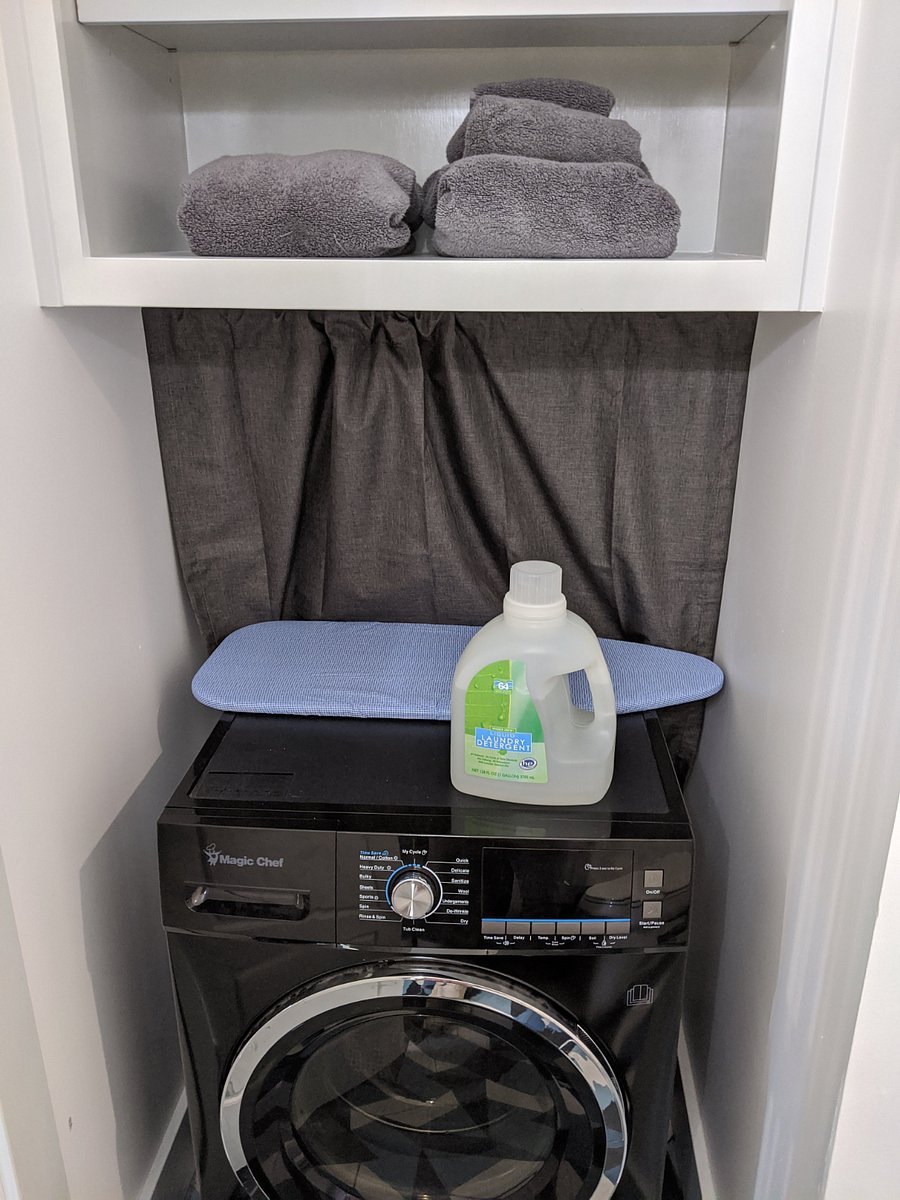 Washer/dryer nook in the bathroom.