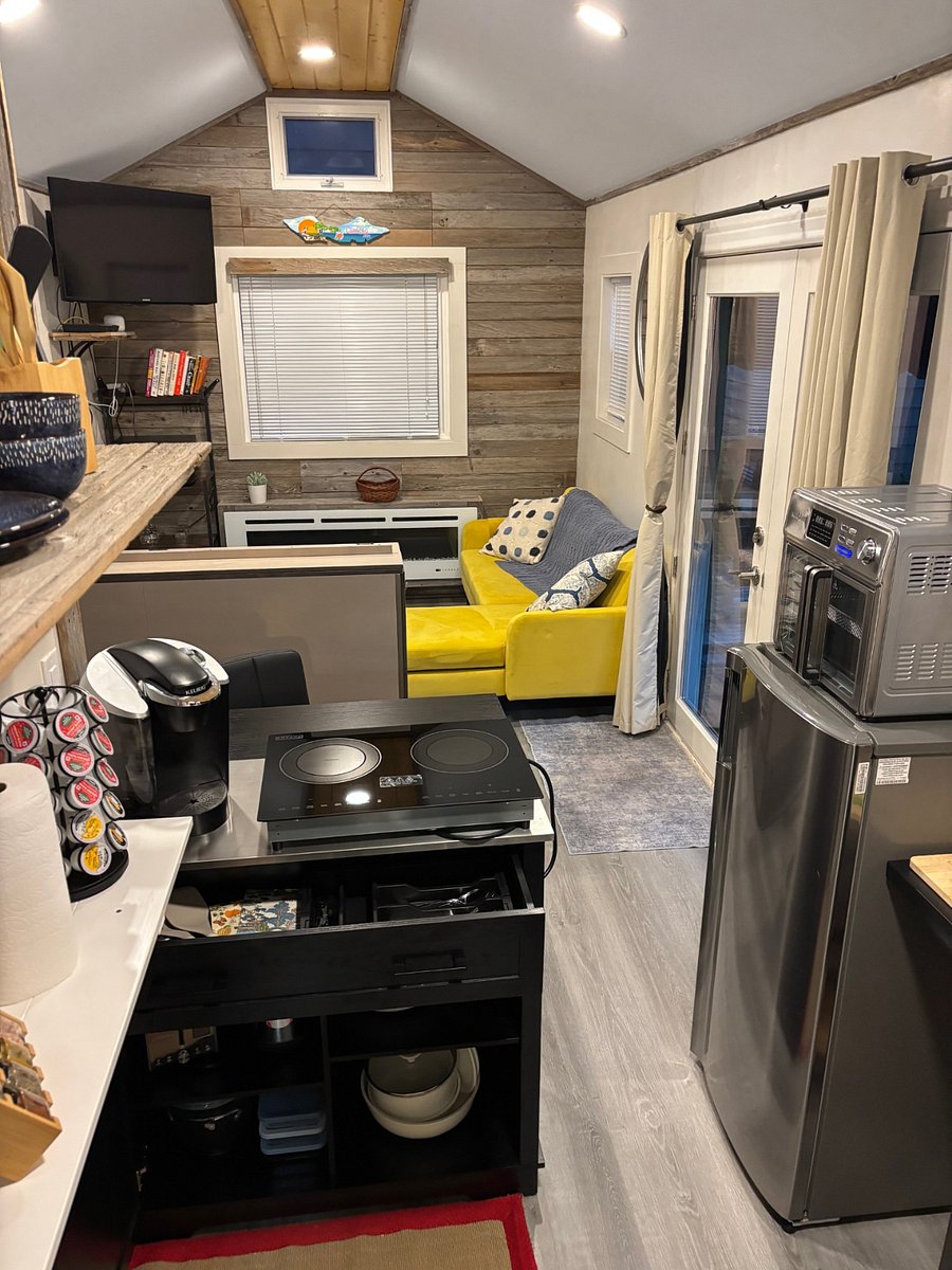Pull out couch, electric fireplace and Smart TV.