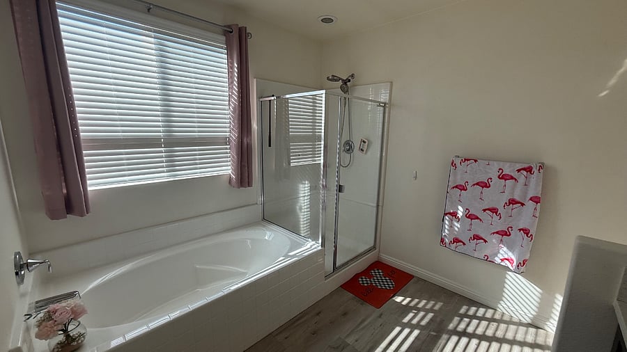 Master Bath with separate shower and walk-in closet. Double sink. 