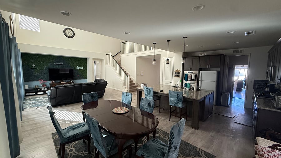 open concept living room with working smart TV. 