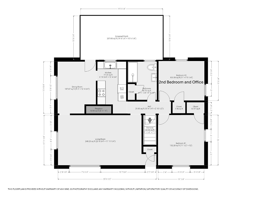 Main floor layout with room measurements